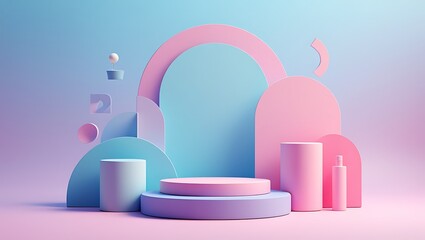 Pastel Podium Stage Product Presentation Abstract Background Mockup 3D Render
