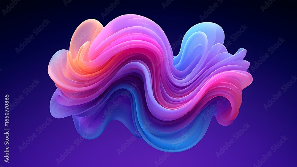Poster abstract flowing colorful organic shape with smooth gradients on dark background