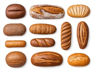 Assorted Breads Overhead Studio Shot, Bakery, Food, White Background