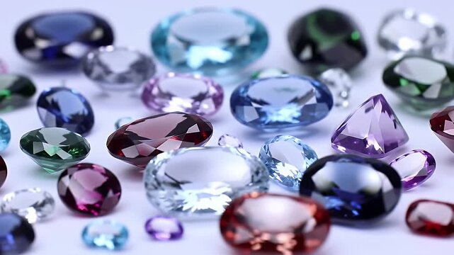 Assorted Polished Gemstones in Various Colors and Shapes on White Background