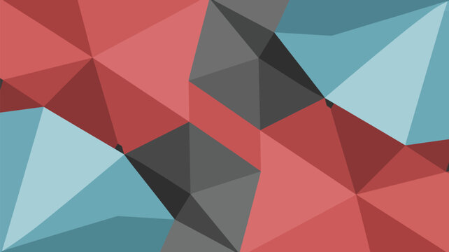 Geometric background with intersecting triangles in shades of red gray and blue creating a mosaic effect - Powered by Adobe