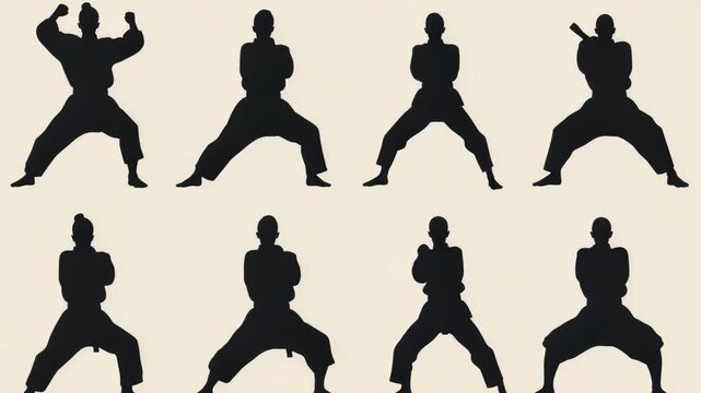 Silhouette of a person performing karate moves, great for martial arts or sport themes