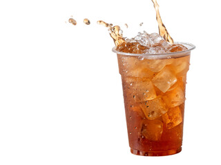 Iced Tea In Plastic Cup Refreshing Drink Splash on AI generated by PNG