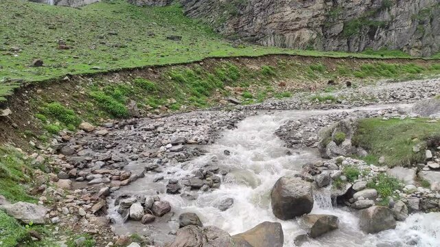 4K Scenic Waterfall at Neelkanth Base Camp, Himalayas Uttarakhand