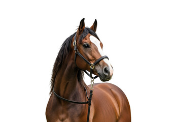 Obraz premium Elegant brown horse with a white blaze on its face displaying grace and strength against a black