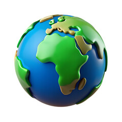 Stylized 3d globe showing continents africa and europe isolated on transparent background