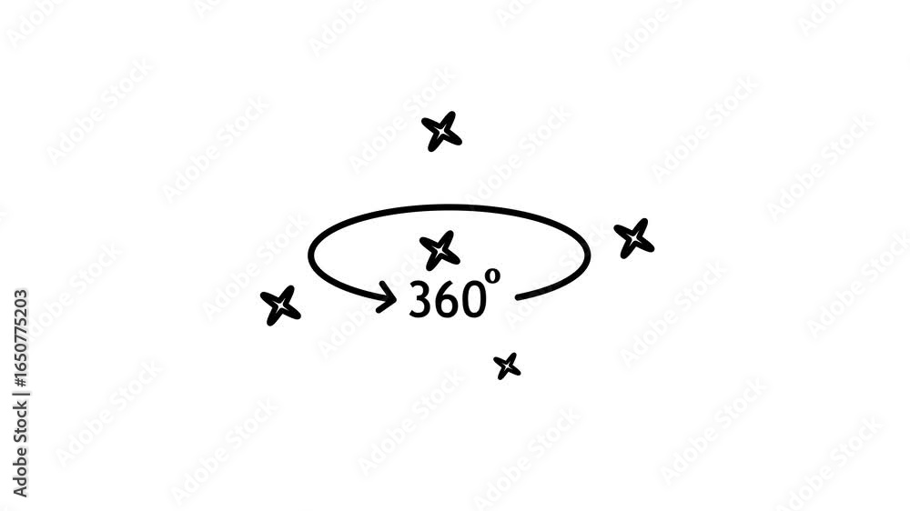 Poster creative 360 degree rotation animation with arrows and stars, perfect for motion graphics, ui design