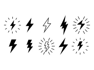 Lightning icon design set in a vector isolated white background. Electric flash icon collection design. Flash sale logo design template. Promotion flash sale product icon. Electricity voltage.