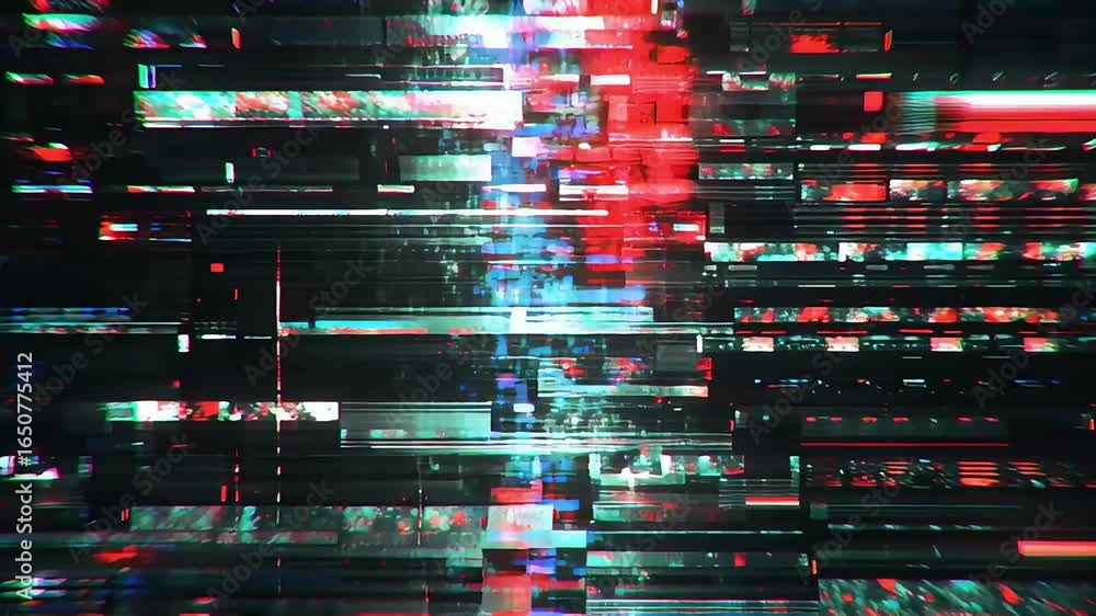Aufkleber cyberpunk-style loop with broken visuals, glitch textures, analog interference, and chaotic pixel er