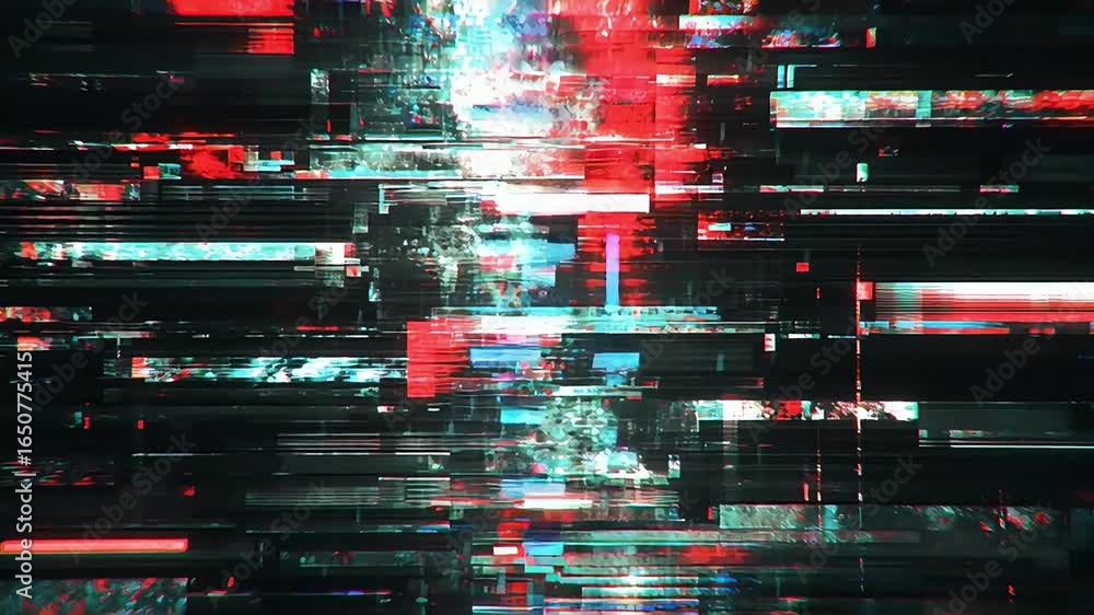 Aufkleber cyberpunk-style loop with broken visuals, glitch textures, analog interference, and chaotic pixel er
