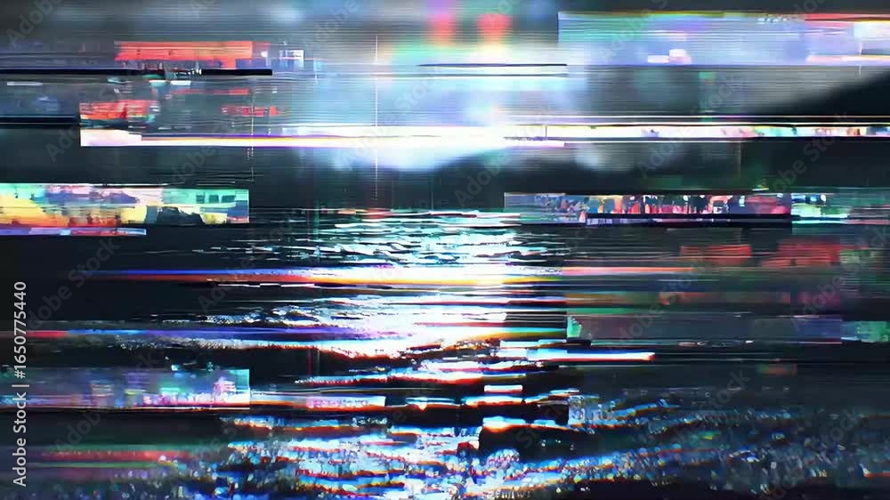 Poster cyberpunk-style loop with broken visuals, glitch textures, analog interference, and chaotic pixel er
