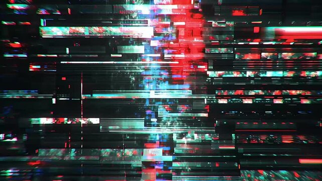 Cyberpunk-style loop with broken visuals, glitch textures, analog interference, and chaotic pixel errors. Use for VJ loops, tech intros, and moody graphics.
