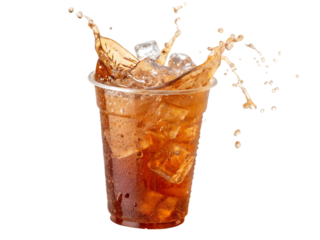 Iced Tea In Plastic Cup Refreshing Drink Splash on AI generated by PNG