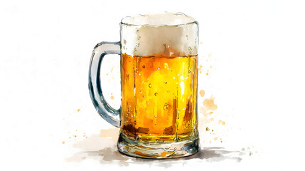 Watercolor Illustration of Beer Mug with Foam