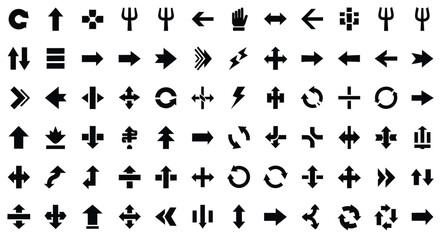 Naklejka premium Vector art of collection of arrow icons, pointers, and direction symbols isolated on white background