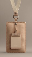 Light beige leather ID holder with lanyard