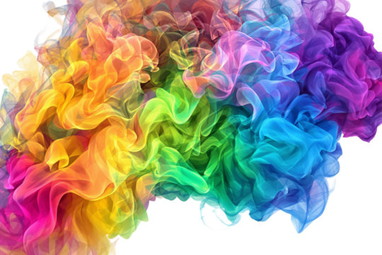 Colorful rainbow smoke vapor mist effect transparent PNG cutout, isolated background. Swirly, misty shapes, mesmerizing graphic element