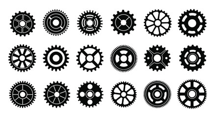Vector art of collection of various gear wheels isolated on white background for mechanical designs