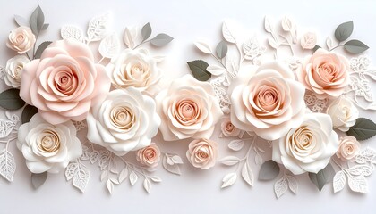 Obraz premium Peach White Paper Roses Bouquet.