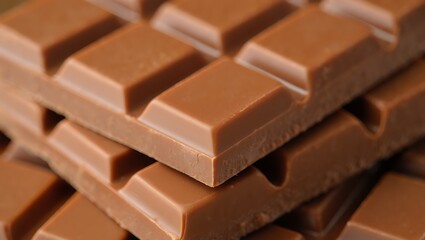 Close up of stacked milk chocolate bars with distinct segments