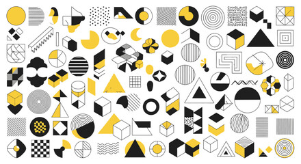 Vector art of collection of various geometric shapes and patterns isolated on white background