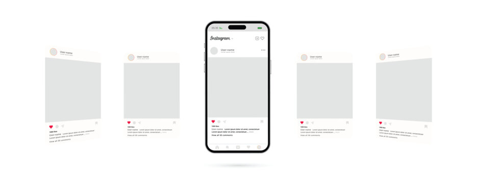 Instagram social Media pages, carousel, story Mockup:  A modern mobile phone mockup with a carousel, interface, highlighting the platform's design