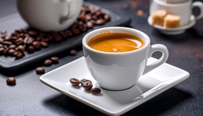 Espresso Coffee Cup Beans Dark Background.