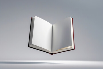 Blank closed book mockup floating mid-air against a light gradient background