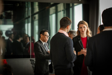 After-work rooftop networking event, where professionals connect, share ideas, and enjoy cocktails...
