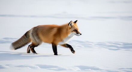 Obraz premium Wild Red Fox Trotting in Pristine Winter Snow Landscape