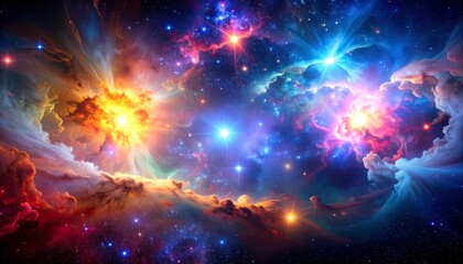 Fototapeta premium Vibrant nebulae swirl with bright stars and cosmic dust