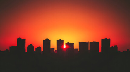 Sunset Silhouette Over Urban Skyline