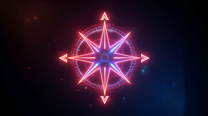 glowing neon compass direction icon isolated, black background, HD video motion graphic animation