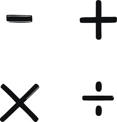 Vector illustration of basic math symbols: plus, minus, multiplication, and division icons for education and interface design