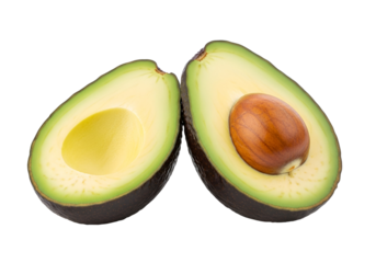 Fresh and Juicy Avocado Halves with Seed and Flesh on Black Background