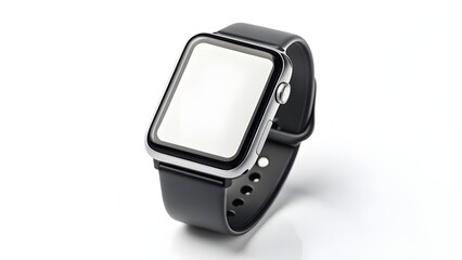 Mockup A silver smartwatch with a black band is displayed on a white background.