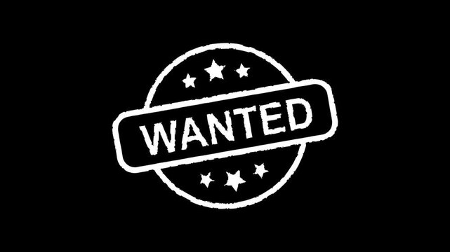 Wanted - Stamp, Imprint, Seal Template. Motion Graphics Video Footage. Chroma key. 4K Stamp Imprint Seal Template Animation. Alpha Channel.