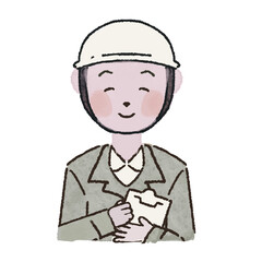 ヘルメット姿の笑顔の男性、バインダーを持つ