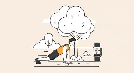 Man Doing Push-Ups in Park with Smartwatch Tracking Workout
