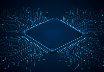 Futuristic CPU Microchip with Circuit Board Design - Digital Technology Concept.