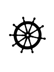 Ship wheel black silhouette isolated on a transparent background