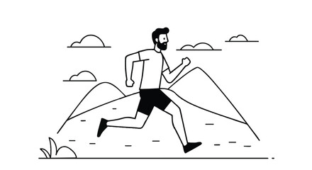 Man Jogging in Nature A Simple Line Art Illustration