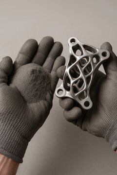 Comparing raw metal powder with a finished 3D printed component