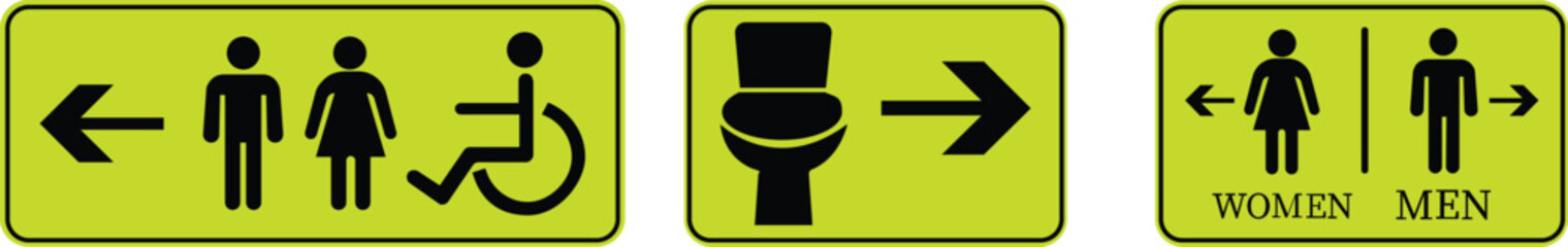 Toilet Icon set.square toilet signs collection, male, female and neutral gender, vector Illustration.Public bathroom pictogram. Male and female gender silhouette for lavatory door.