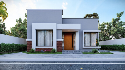 3D illustration of a luxurious one-story villa 2