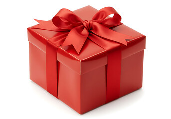 Obraz premium Red gift box with satin ribbon bow present celebration