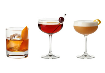 Old Fashioned Manhattan Whiskey Sour PNG Transparent Isolated on White Background