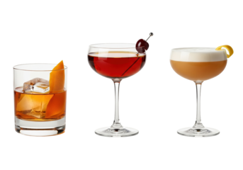 Old Fashioned Manhattan Whiskey Sour PNG Transparent Isolated on White Background