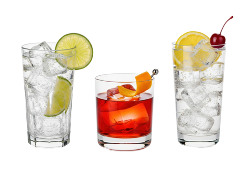 Gin and Tonic Negroni Tom Collins PNG Transparent Isolated on White Background