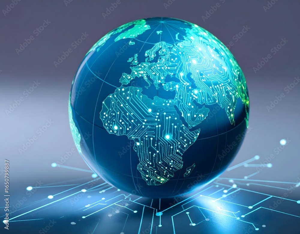 Poster global technology network concept with circuit board design for digital world future